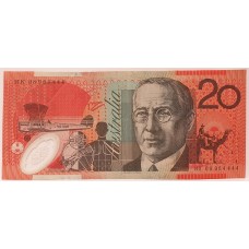AUSTRALIA 2008 . TWENTY 20 DOLLARS BANKNOTE . STEVENS/HENRY . QUAD RADAR SERIAL 4444
